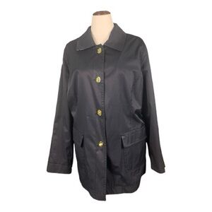 Isaac Mizrahi Black Rain Coat Gold Toned Twist Lock Closure Floral Lining 1X